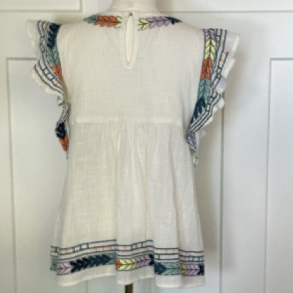 En Créme Embroidered Blouse - Women's LARGE- Flutter Sleeves Boho Cottagecore - Picture 5 of 9